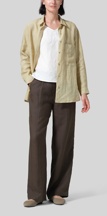Flaxen Linen Basic Button Front Long Sleeve Shirt