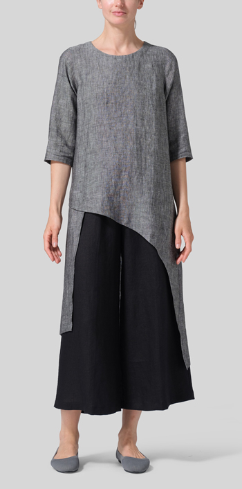 Two Tone Black Linen Asymmetrical Tunic