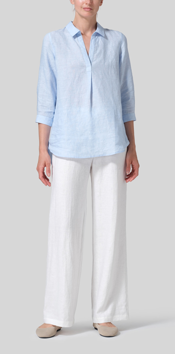 Powder Blue Linen Classic Collar Shirt