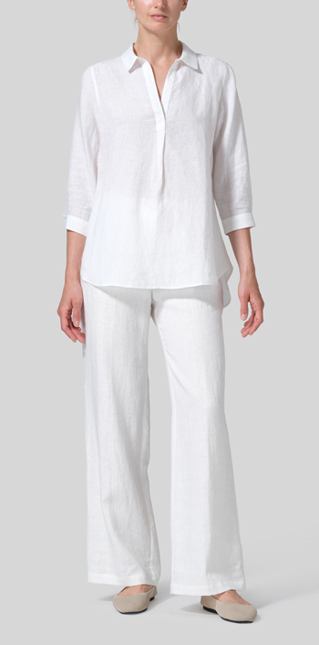 White Linen Classic Collar Shirt