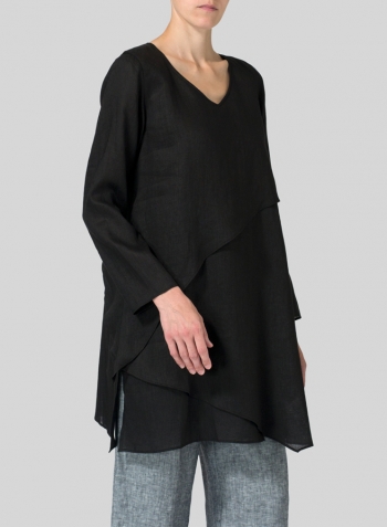 Black Linen Layering V-neck Tunic