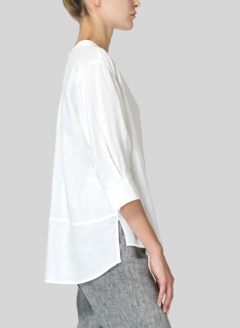 White Linen Back Keyhole Blouse