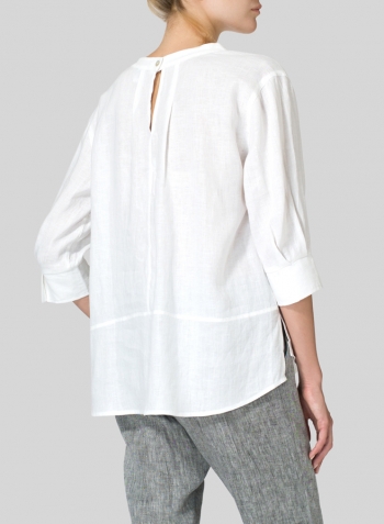 White Linen Back Keyhole Blouse