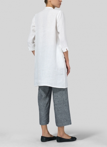 White Linen V-neck Mandarin Collar Tunic