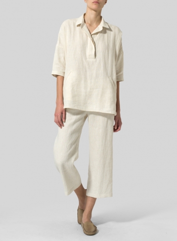 Sand Linen Classic Collar Box Top