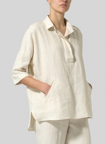 Sand Linen Classic Collar Box Top