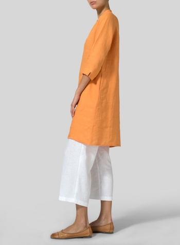 Orange Linen V-neck Mandarin Collar Tunic