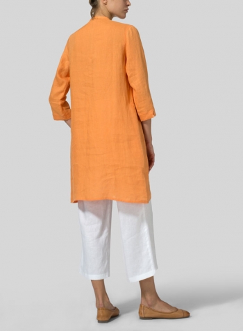 Orange Linen V-neck Mandarin Collar Tunic