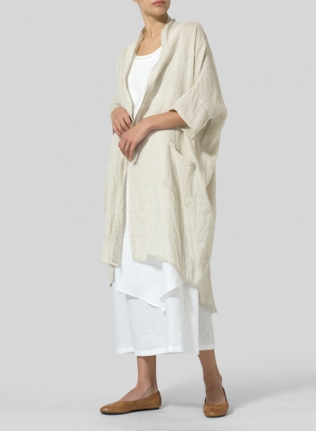 Ivory Gray Linen Kimono Cardigan