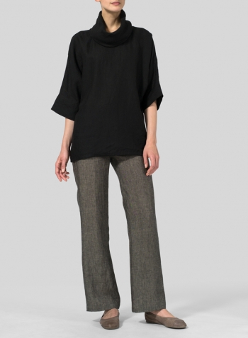 Black Linen Cowl Neck Top