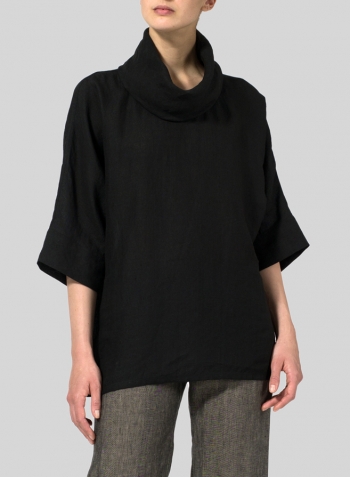 Black Linen Cowl Neck Top