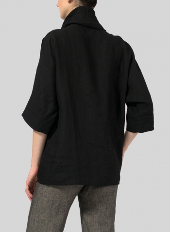 Black Linen Cowl Neck Top