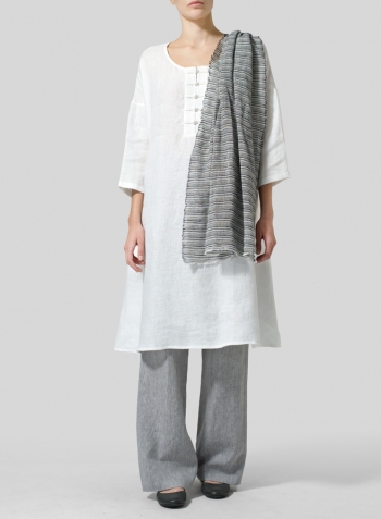 White Linen Handmade Knot Button Long Blouse