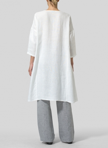 White Linen Handmade Knot Button Long Blouse