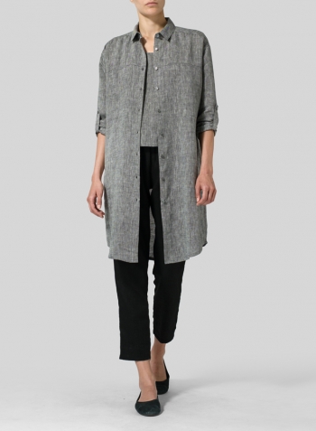 Two Tone Black Linen Long Shirt