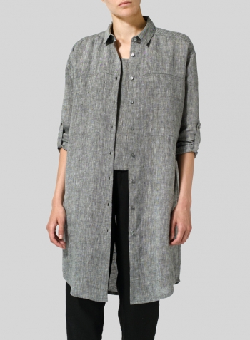 Two Tone Black Linen Long Shirt