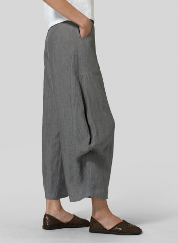 Soft Gray Linen Flared Leg Pants