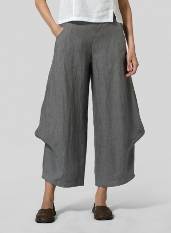 Soft Gray Linen Flared Leg Pants