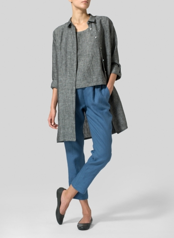 Linen Rolled Sleeve Long Top Set