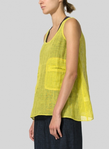 Yellow Gray Linen Double Pocketed Tank
