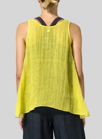Yellow Gray Linen Double Pocketed Tank