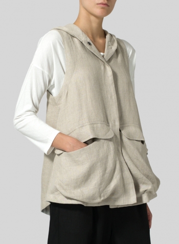 Oat Linen Hooded Vest Set