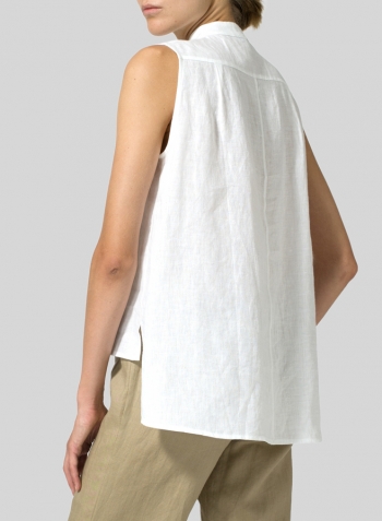 White Linen Mandarin Collar Vest