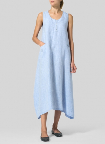 Sky Blue Linen Sleeveless Long Dress