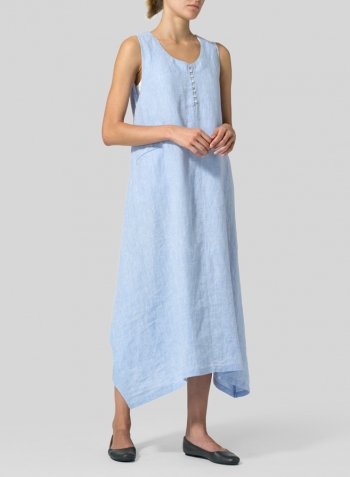 Sky Blue Linen Sleeveless Long Dress