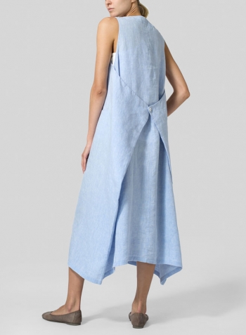 Sky Blue Linen Sleeveless Long Dress