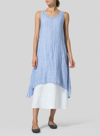 Linen Sleeveless Crumple Effect Long Dress Set