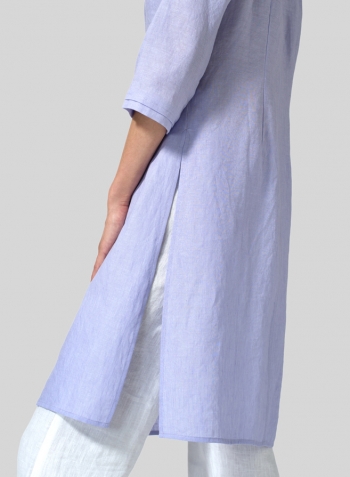 Lavender Linen V-neck Stand Collar Long Blouse