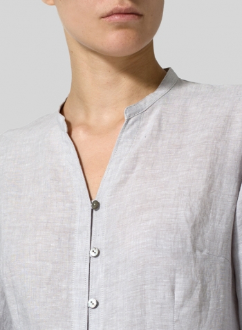 Gainsboro Gray  Linen V-neck Stand Collar Long Blouse