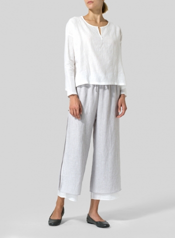 White Linen V-neck Boxy Top Set