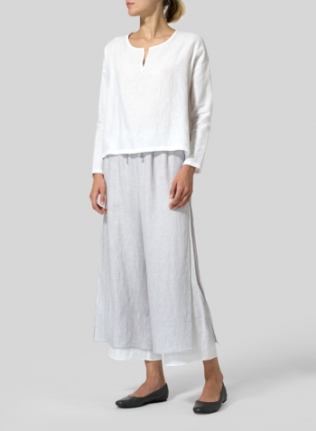 White Linen V-neck Boxy Top Set