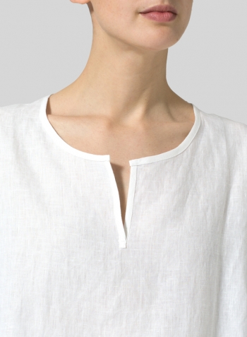 White Linen V-neck Boxy Top Set