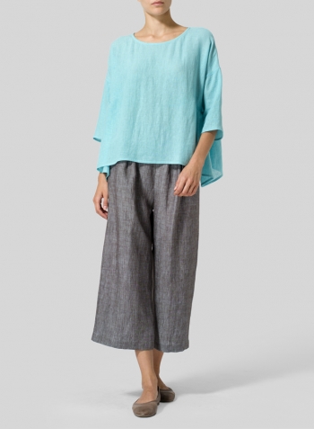 Turquoise  Linen Boxy Asymmetrical Hem Top