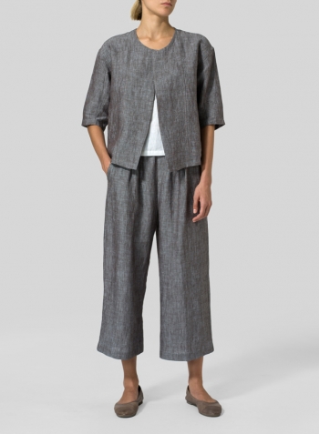 Two Tone Brown Linen Open Front Jacket