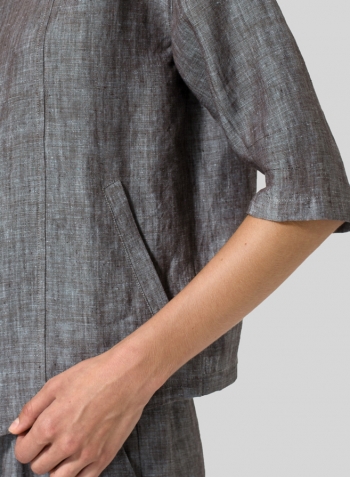 Two Tone Brown Linen Open Front Jacket