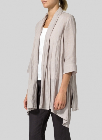 Sand Beige Linen Open Front Jacket Set