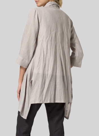 Sand Beige Linen Open Front Jacket Set