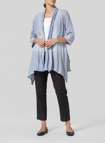 Light Pale Blue Linen Open Front Jacket Set