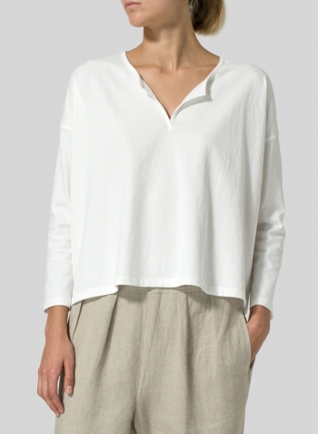 White Cotton V-neck Boxy Top