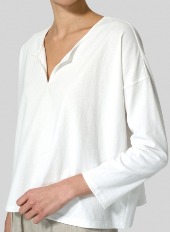 White Cotton V-neck Boxy Top