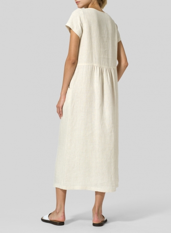 Sand Linen Short Sleeve Midi Dress