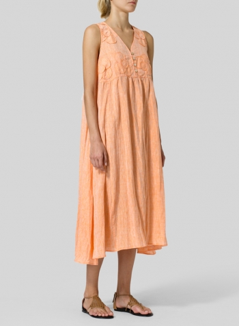 Two Tone Orange Linen Sleeveless A-line Dress