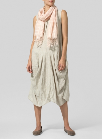 Oat Linen Sleeveless Draped Dress Set