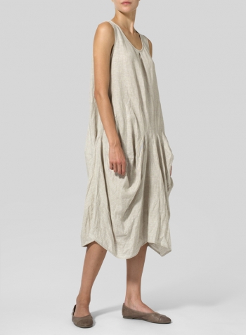 Oat Linen Sleeveless Draped Dress Set