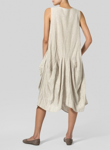 Oat Linen Sleeveless Draped Dress Set