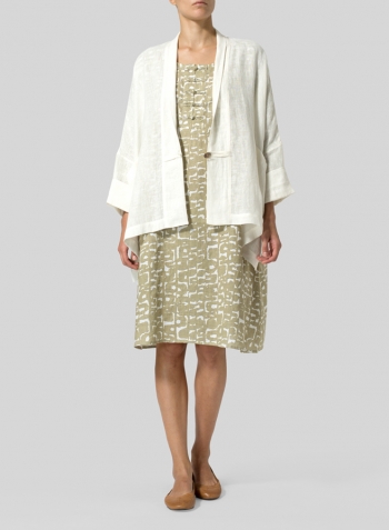 Cream White Woven Linen Kimono Jacket